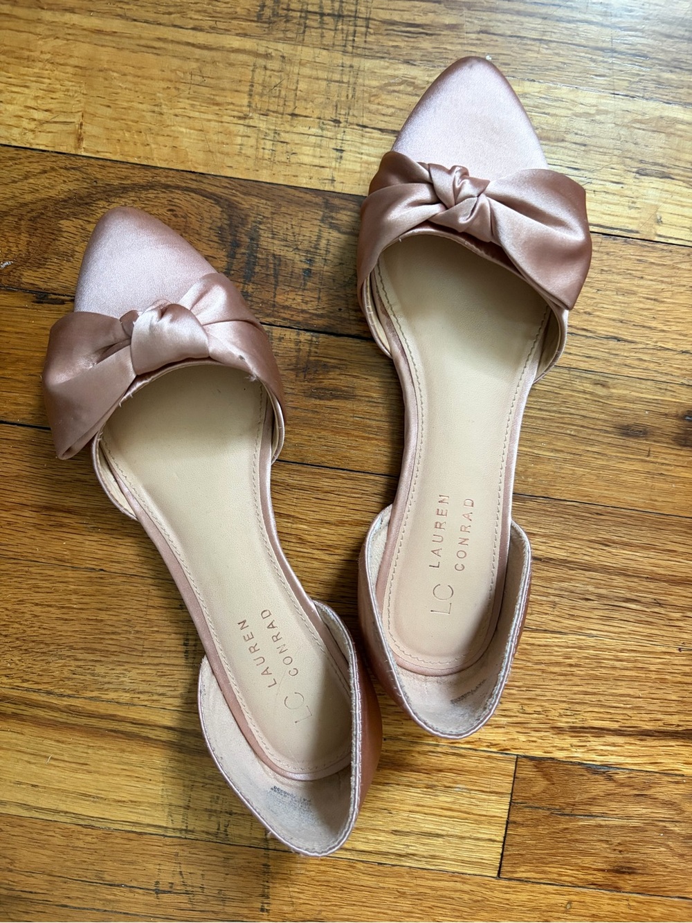 LC Lauren Conrad Rose Gold Satin Bow D'Orsay Pointed Flats